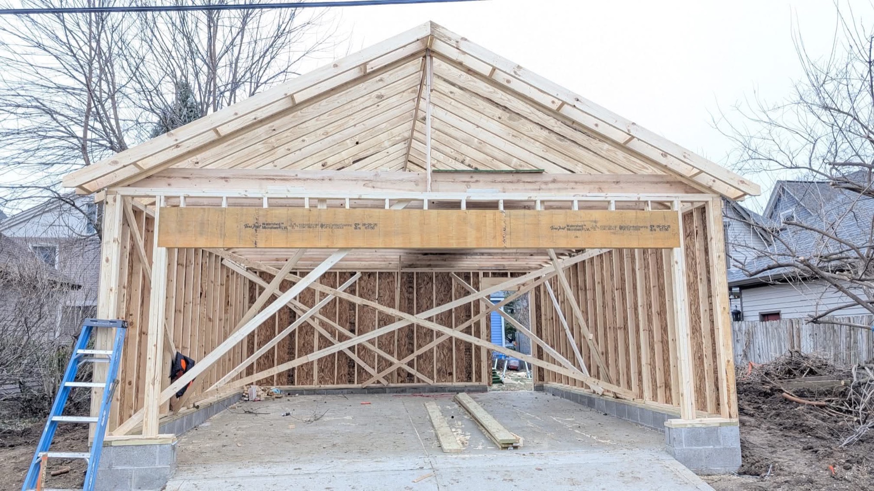 New framing and trusses on an addition under construction